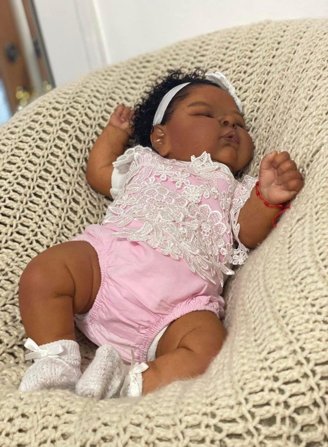 Anano Lifelike Reborn Baby Dolls Black Girl Peaches 20 Inch Newborn Real Life Baby Doll Life Size African American Silicone Vinyl Full Body with Rooted Hair - Image 3