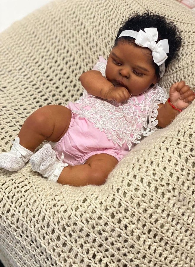 Anano Lifelike Reborn Baby Dolls Black Girl Peaches 20 Inch Newborn Real Life Baby Doll Life Size African American Silicone Vinyl Full Body with Rooted Hair - Image 1