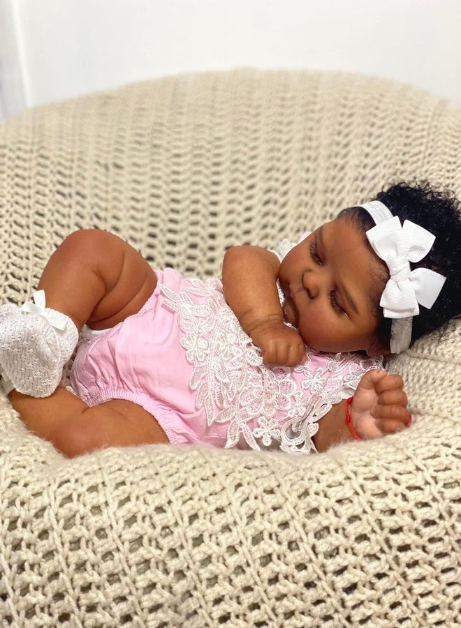 Anano Lifelike Reborn Baby Dolls Black Girl Peaches 20 Inch Newborn Real Life Baby Doll Life Size African American Silicone Vinyl Full Body with Rooted Hair - Image 4