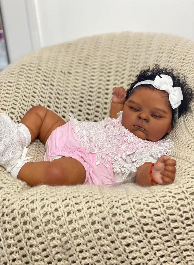 Anano Lifelike Reborn Baby Dolls Black Girl Peaches 20 Inch Newborn Real Life Baby Doll Life Size African American Silicone Vinyl Full Body with Rooted Hair - Image 5