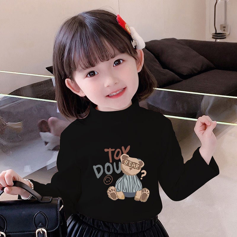 Children's Base Shirt Half-high Collar Girl's White Autumn and Winter Baby's Long-sleeved T-shirt De-velvet Base T-shirt - Image 5