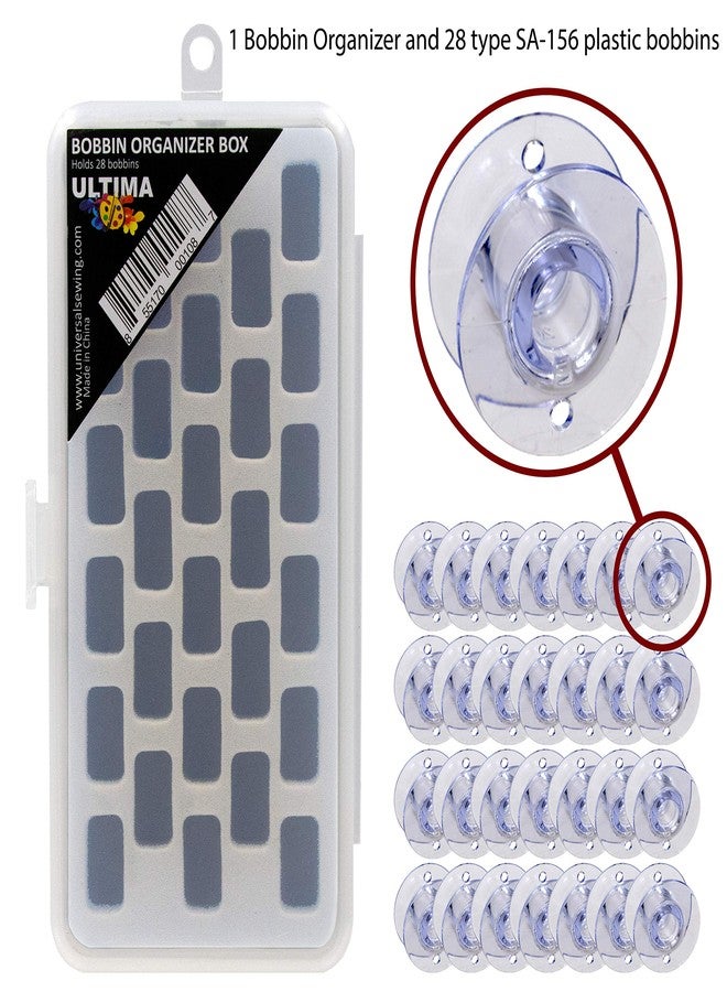 Ultima Bobbin Box with Bobbins - Plastic See Through Bobbin Storage Box Bobbin Holder with 28 Class-15 (SA156) Clear Plastic Bobbins - Image 2