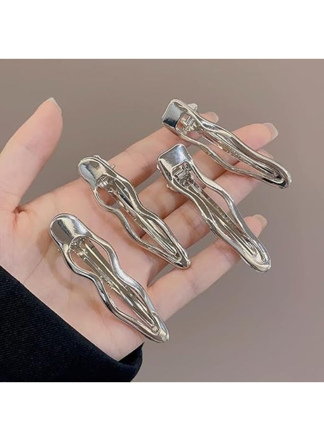 4 قطع فضية موجة معدنية مقاطع الشعر, مقاطع الشعر التمساح للنساء, مشبك شعر للبنات, مقاطع الشعر غير الانزلاق, مقاطع الشعر سميكة رقيقة, ملحقات الشعر - Image 2