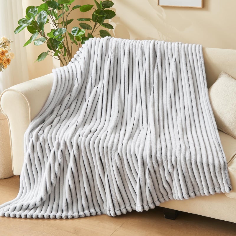 NEWCOSPLAY Super Soft Twin Blanket Black and White Premium Silky Flannel Fleece 3D Ribbed Jacquard Lightweight Bed Blanket All Season Use (Black and White Ribbed  Twin(60""x80"")) - Image 3