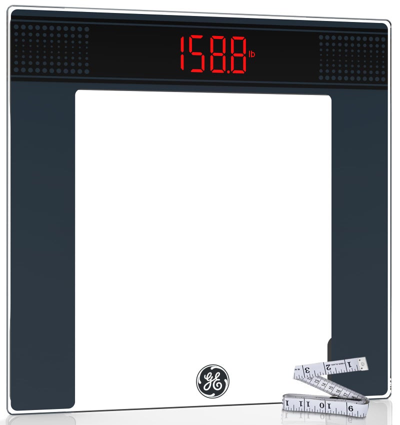 GE Bathroom Scale for Body Weight: Highly Accurate Digital Scale Weighing Machine with Clear Tempered Glass, 11.8" Large Platform, LED Display, 400 lbs, 4 Units, with Body Tape Measure and Batteries - Image 1