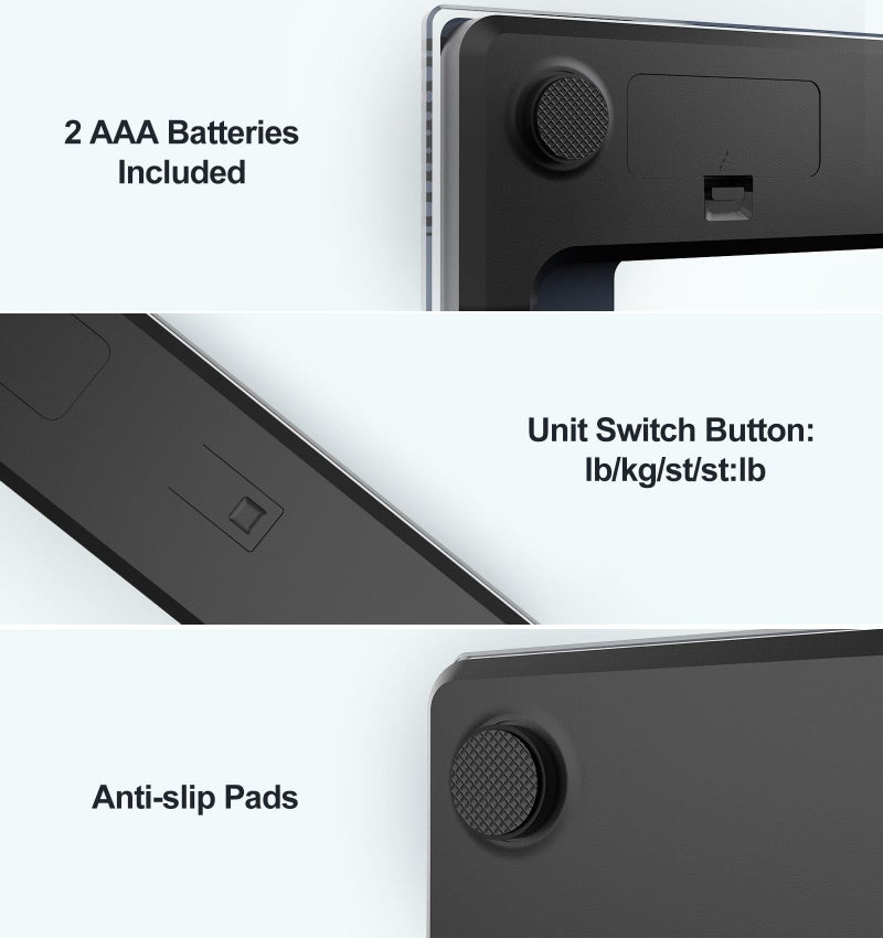 GE Bathroom Scale for Body Weight: Highly Accurate Digital Scale Weighing Machine with Clear Tempered Glass, 11.8" Large Platform, LED Display, 400 lbs, 4 Units, with Body Tape Measure and Batteries - Image 5