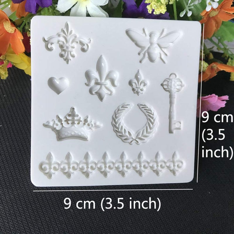 Jurxy 2PCS Silicone Fondant Cake Decorating Mold for Chocolate  Baking  Sugar Craft  Polymer Clay  Soap  Cupcake - Bee Crown Key Mirror Heart Lace Photo Frame - Gray -S size - Image 3