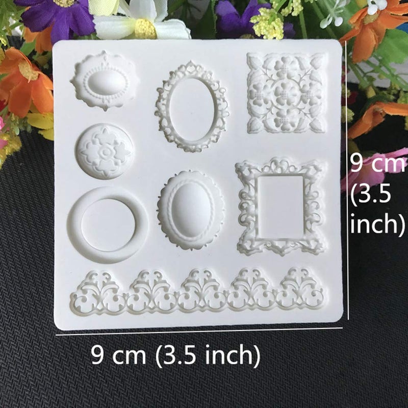 Jurxy 2PCS Silicone Fondant Cake Decorating Mold for Chocolate  Baking  Sugar Craft  Polymer Clay  Soap  Cupcake - Bee Crown Key Mirror Heart Lace Photo Frame - Gray -S size - Image 4
