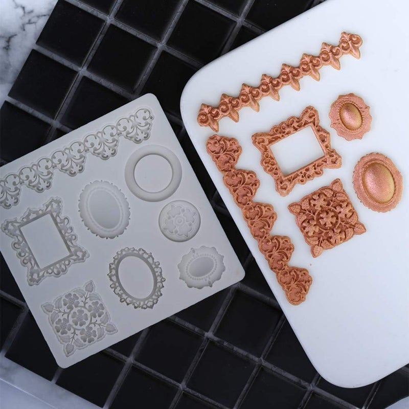 Jurxy 2PCS Silicone Fondant Cake Decorating Mold for Chocolate  Baking  Sugar Craft  Polymer Clay  Soap  Cupcake - Bee Crown Key Mirror Heart Lace Photo Frame - Gray -S size - Image 2