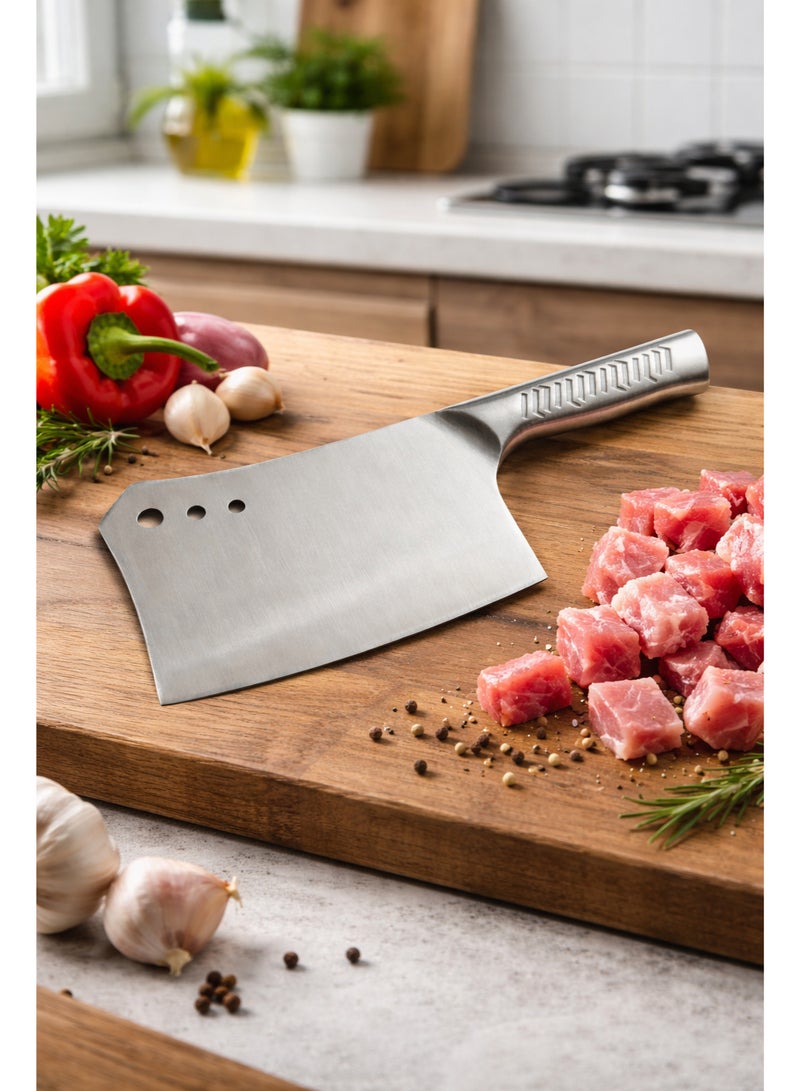 Professional Stainless Steel Kitchen Cleaver - Heavy Duty Meat and Bone Chopping Knife - Ultra-Sharp Integrated Steel Design - Ideal for Butchery & Heavy Cooking. - Image 2