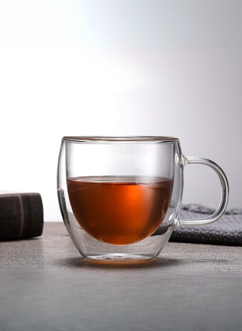 1Chase Set of 2- 150ML Borosilicate Double Wall Coffee Tea Cup with Handle. Insulated Espresso, Coffee & Tea Mugs - Image 3