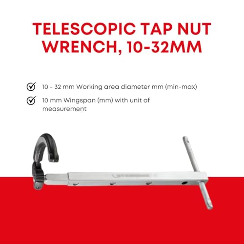 Rothenberger Telescopic Tap Nut Wrench with a 4-Way Extension - Ideal for Basins, Sinks, and Other Confined Spaces - 10-32 mm, Swivel Handle, Spring-Loaded Claw - 70225 - Image 2