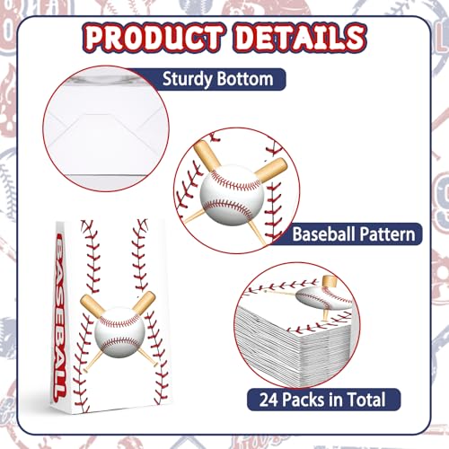 KALEFO 24Pcs Baseball Goodie Bags Strike Game Snack Treat Gift Candy Sports Party Favor Birthday Baby Shower Decorations Theme Supplies - Image 3