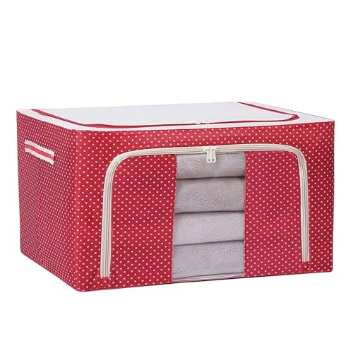 Raggle 4PCS polycotton Clothes Storage Organizer Bins, Foldable Storage Bins-Cloth Steel Frame Storage Box with Foldable Clear Window & Reinforced Handles (Red, 24L-4) - Image 4