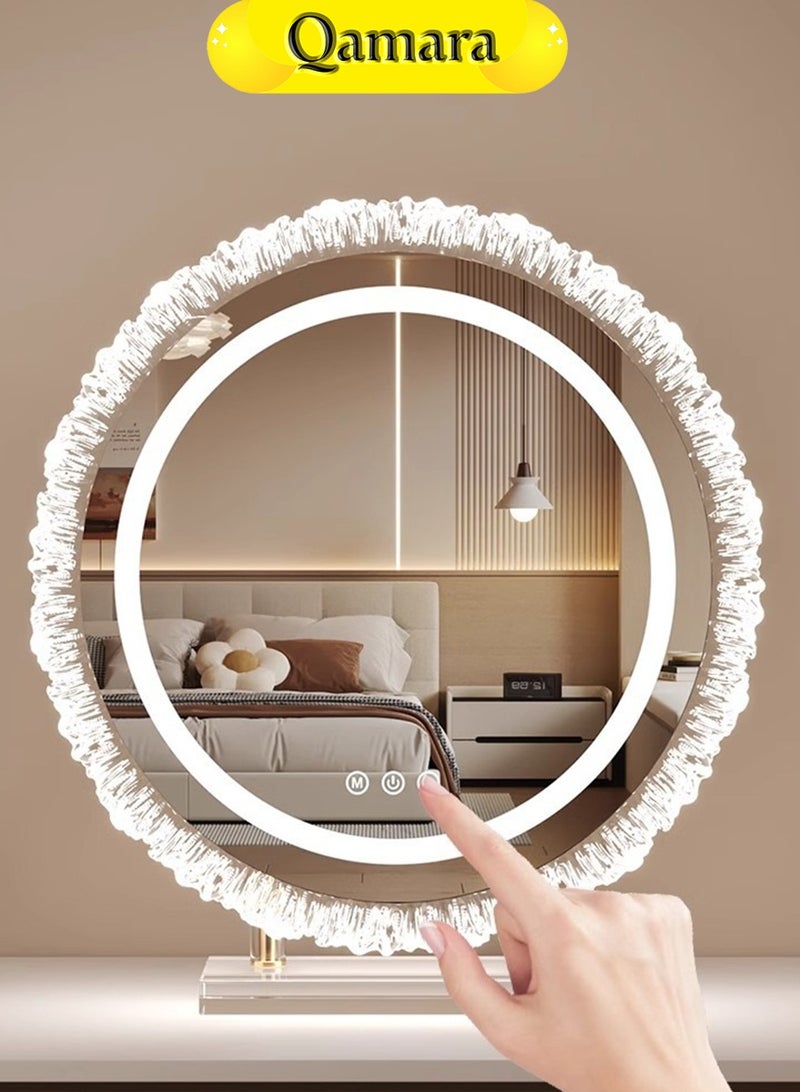 QAMARA LED Vanity Mirror with Dimmable LED Lights, 3 Color Lighting Modes, Plug-in Power, Touch Control,Makeup Mirror with a crystal frame design. - Image 3