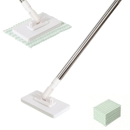 LocdHiue Mini Mop for Corners,Cloth Changing Mini Mop,Zero Touch MiniMop,Automatic Hands Free Push Pull Handle,Disposable Dust Mop with 10 Reusable Cloths for Wall Bathroom Toilet Corners Cleaning - Image 1