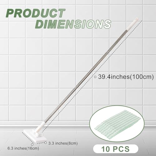 LocdHiue Mini Mop for Corners,Cloth Changing Mini Mop,Zero Touch MiniMop,Automatic Hands Free Push Pull Handle,Disposable Dust Mop with 10 Reusable Cloths for Wall Bathroom Toilet Corners Cleaning - Image 3