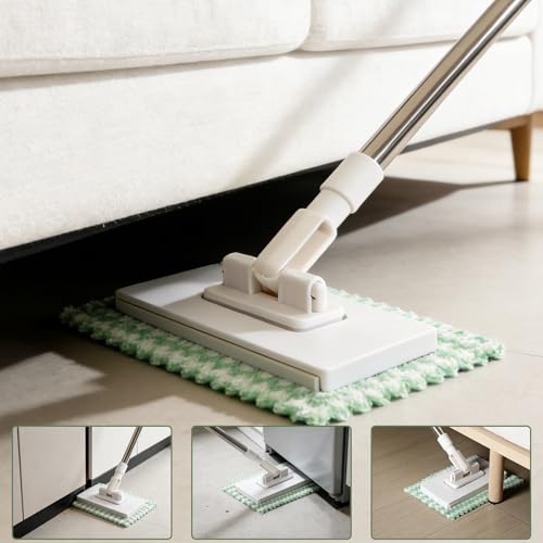 LocdHiue Mini Mop for Corners,Cloth Changing Mini Mop,Zero Touch MiniMop,Automatic Hands Free Push Pull Handle,Disposable Dust Mop with 10 Reusable Cloths for Wall Bathroom Toilet Corners Cleaning - Image 2