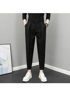 Summer Thin Ice Silk Cropped Pants Mens Magic Binding Footwear Casual Versatile Trendy Brand Harajuku Small Trousers For Men S4 black (regular trousers)