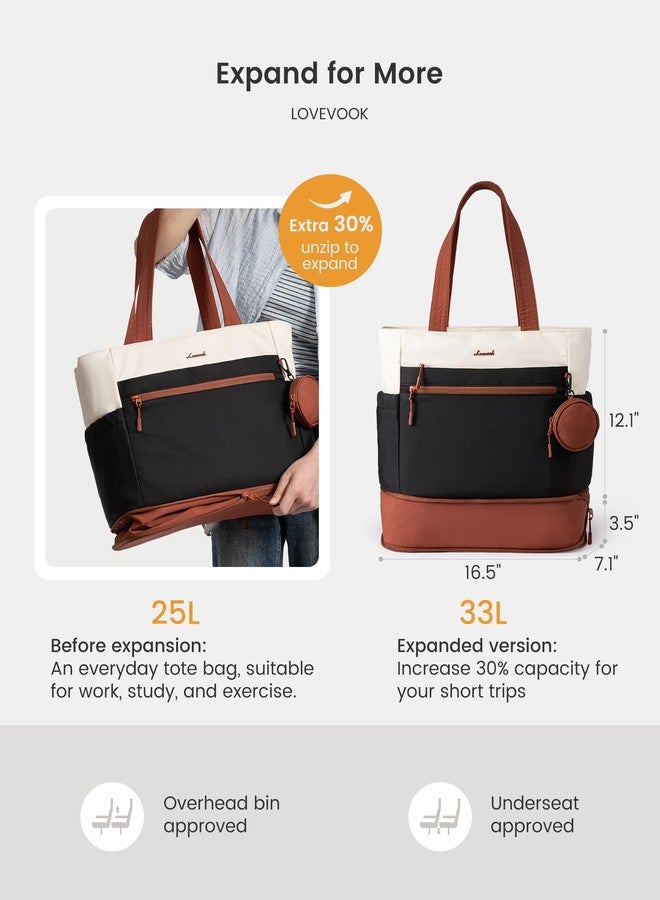 لوف فوك حقيبة يد نسائية من لوففوك، حقيبة كمبيوتر محمول كبيرة وحقيبة عمل بسحاب للسفر، مقاس 17.3 بوصة، لون كريمي، أسود، بني. - Image 3