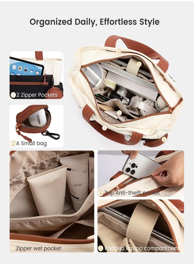 لوف فوك حقيبة يد نسائية من لوففوك، حقيبة كمبيوتر محمول كبيرة وحقيبة عمل بسحاب للسفر، مقاس 17.3 بوصة، لون كريمي، أسود، بني. - Image 2