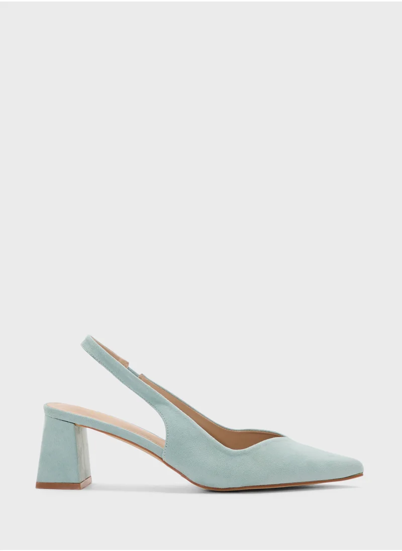 ELLA Tapered Block Heel Suede Sling Back Pump