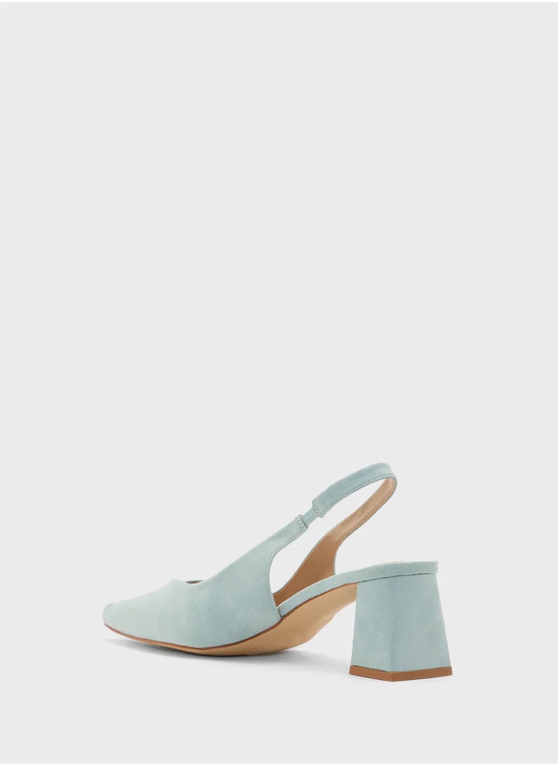 ELLA Tapered Block Heel Suede Sling Back Pump