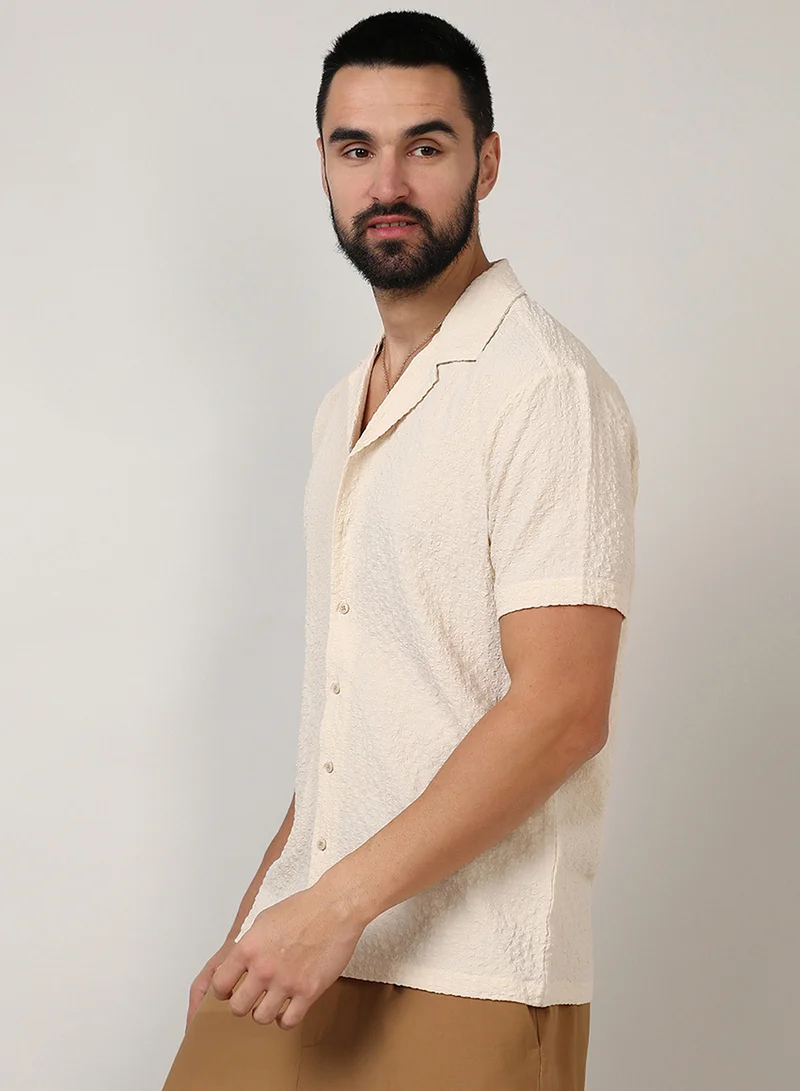 كامبوس سوترا Men's Pale Yellow Micro Creased Shirt