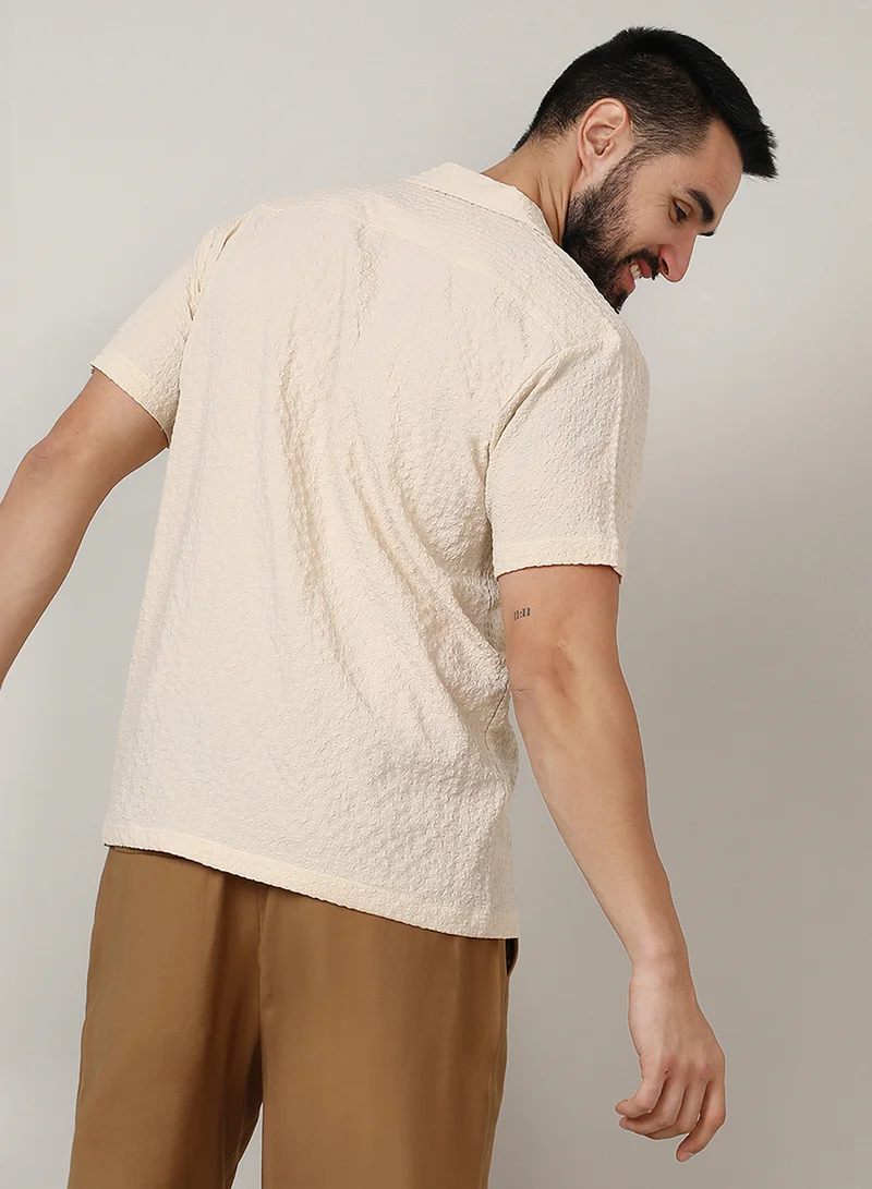 كامبوس سوترا Men's Pale Yellow Micro Creased Shirt