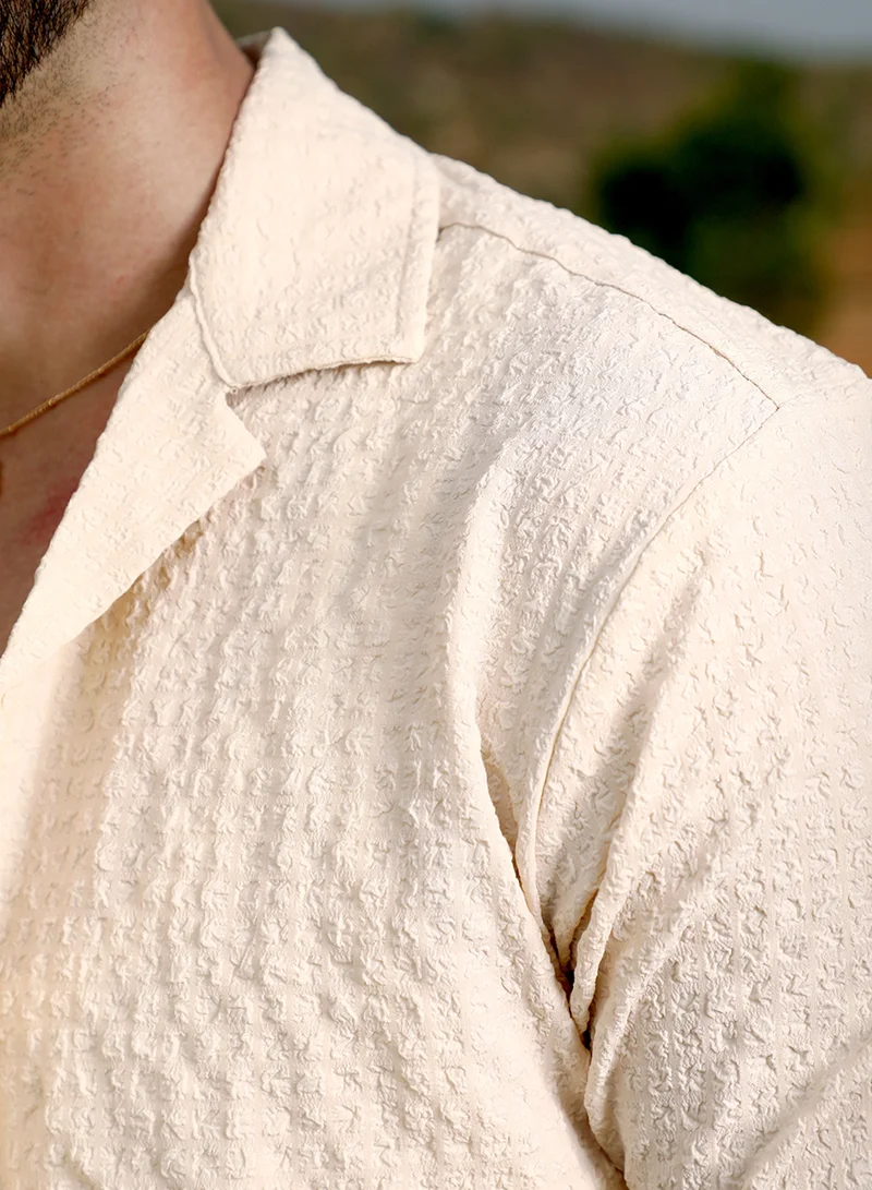 كامبوس سوترا Men's Pale Yellow Micro Creased Shirt