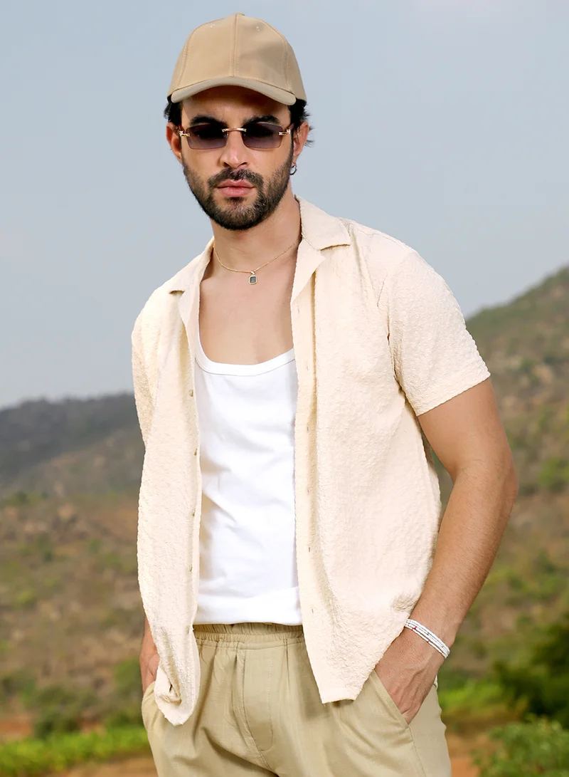 كامبوس سوترا Men's Pale Yellow Micro Creased Shirt