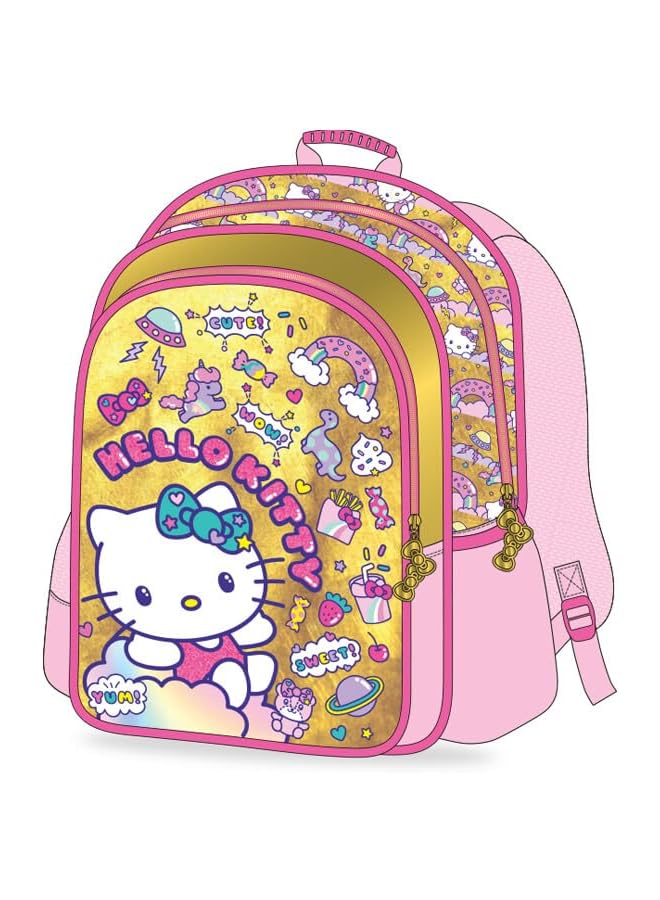 هالو كيتي حقيبة ظهر مدرسية للبنات مقاس 16 بوصة ذهبي وردي