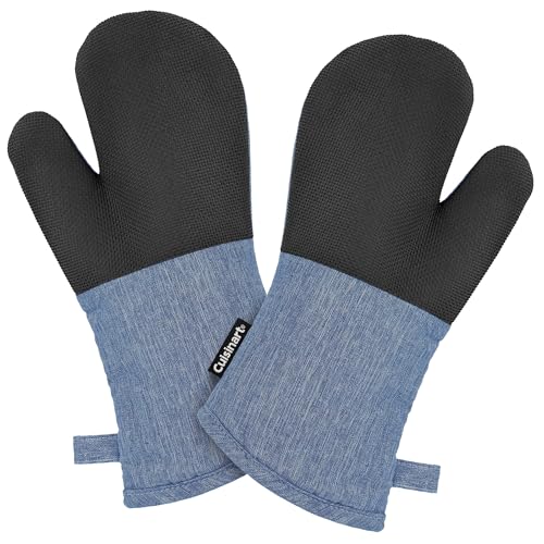 Best Brands Cuisinart Kitchen Oven Mitts – Heat-Resistant Kitchen Mitts for Oven with Non-Slip Neoprene Palm, Long Cuff, and Cotton Filling – Durable Oven Gloves for Cooking, Baking, & Grilling (Chambray) - Image 2