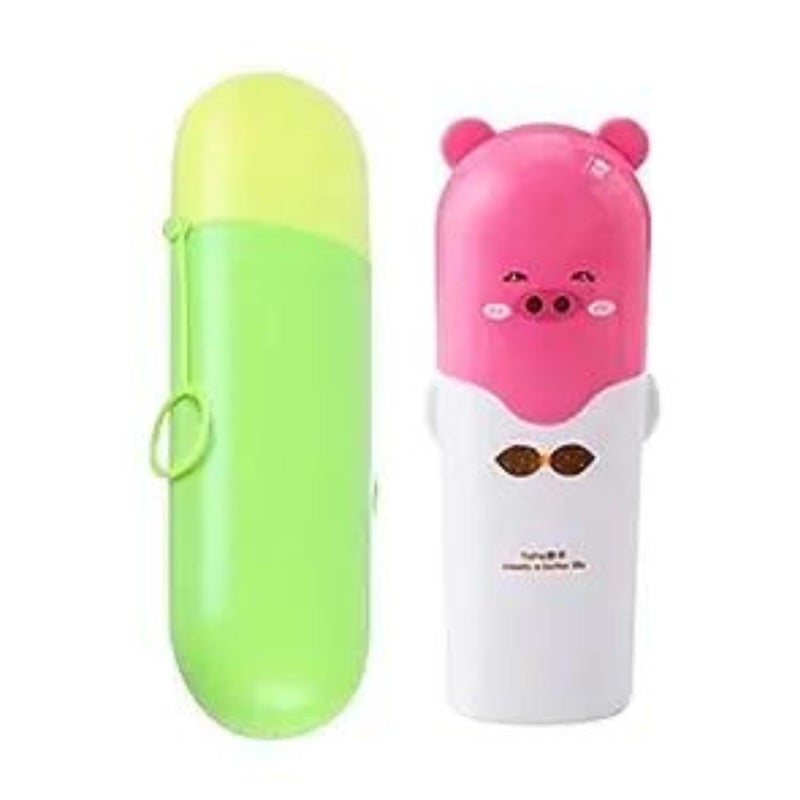TEKZIE Tekzie Plastic Travel Portable Kids and Adult Toothbrush Toothpaste Cup Case Cover Holder Combo of 2 Multicolor  - Image 1