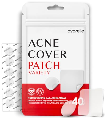 AVARELLE Acne Pimple Patch 40 Count Absorbing Hydrocolloid Spot Treatment with Tea Tree Oil Calendula Oil and Cica Certified Vegan Cruelty Free VARIETY  40 COUNT