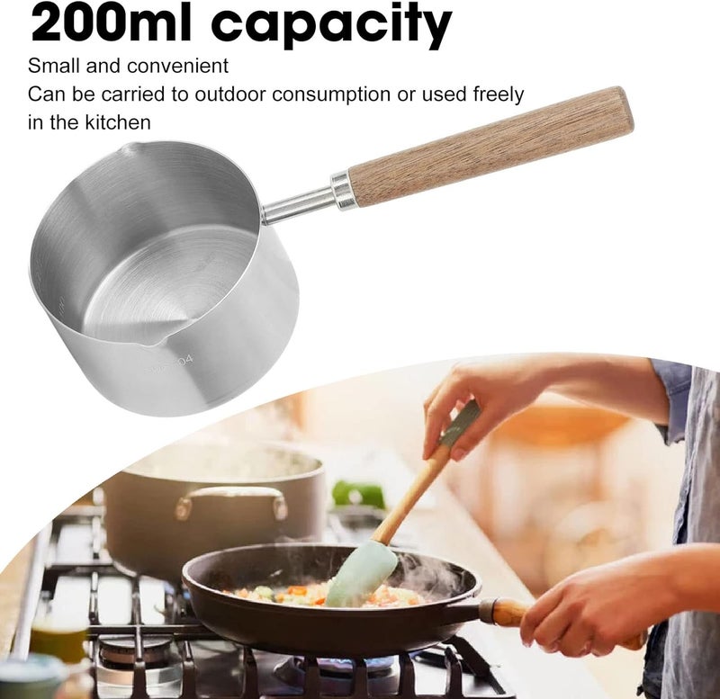 Mini Saucepan 304 Stainless Steel, Walnut Handle, 200ml Portable Milk Butter Warmer Pot - Comfortable Grip, Prevent Scalding, for Kitchen and Outdoor Use - Image 2