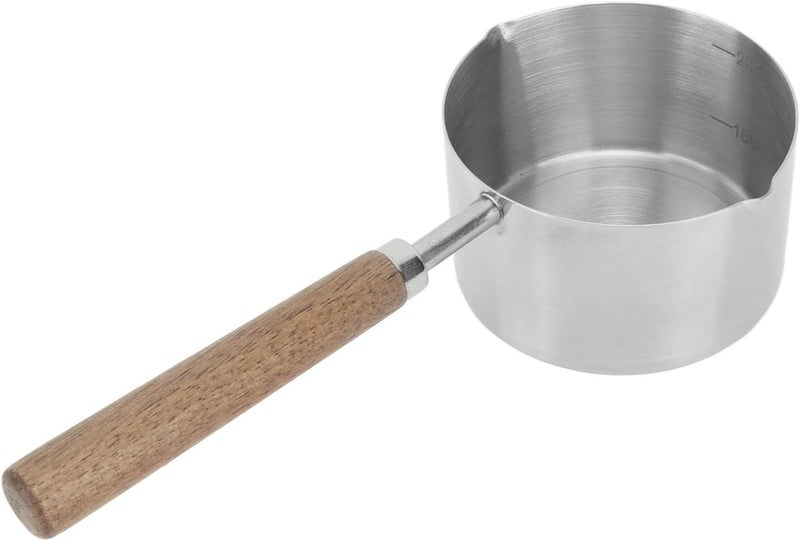 Mini Saucepan 304 Stainless Steel, Walnut Handle, 200ml Portable Milk Butter Warmer Pot - Comfortable Grip, Prevent Scalding, for Kitchen and Outdoor Use - Image 1