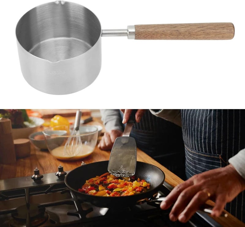 Mini Saucepan 304 Stainless Steel, Walnut Handle, 200ml Portable Milk Butter Warmer Pot - Comfortable Grip, Prevent Scalding, for Kitchen and Outdoor Use - Image 5