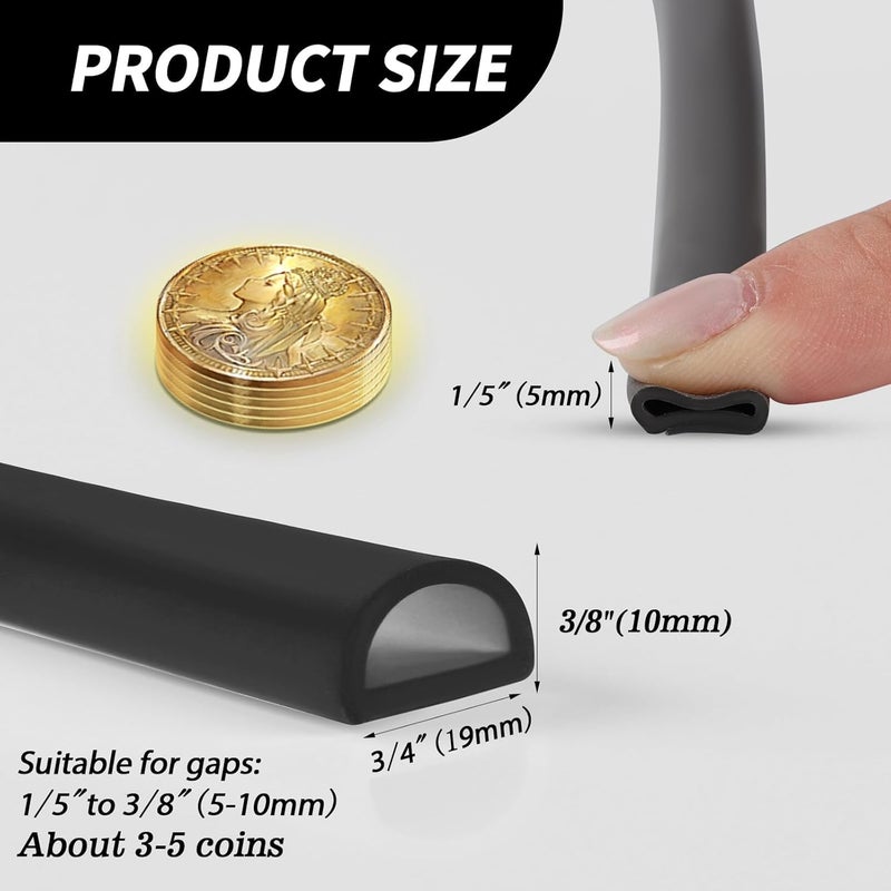 Neyway Silicone D Shape Weather Stripping Rubber Seal, 20FT Self Adhesive Weather Stripping for Boat, Auto, RV, Marine, Garage Doors/Window, W:3/4 in; H:3/8 in; 20Feet - Image 2