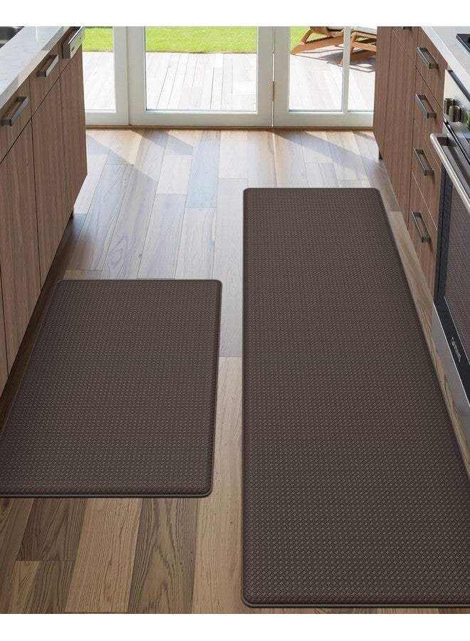 DEXI Kitchen Floor Mats Cushioned Anti Fatigue,17x29+17x59, Standing Runner Rug Waterproof, Comfort Memory Foam Padded for Front Sink Laundry Set of 2, Brown - Image 1