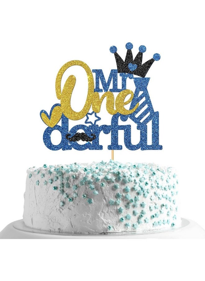 Confetti - Mr Onederful Cake Topper/Baby Shower/Baby Boy 1st Birthday Party Decorations - Blue Glitter (Mr Onederful Blue) - Image 1