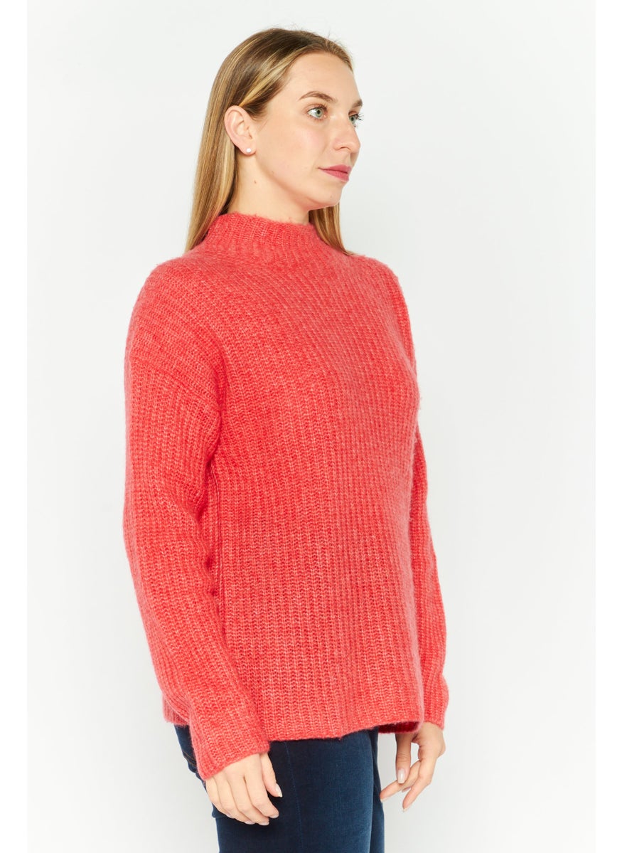 HUGO BOSS Women Mock Neck Long Sleeves Knitted Sweater, Red  - Image 2
