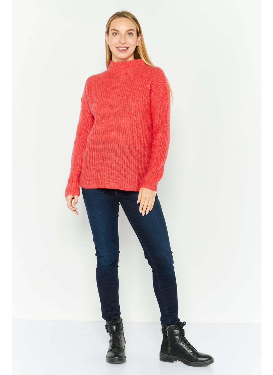 HUGO BOSS Women Mock Neck Long Sleeves Knitted Sweater, Red  - Image 4