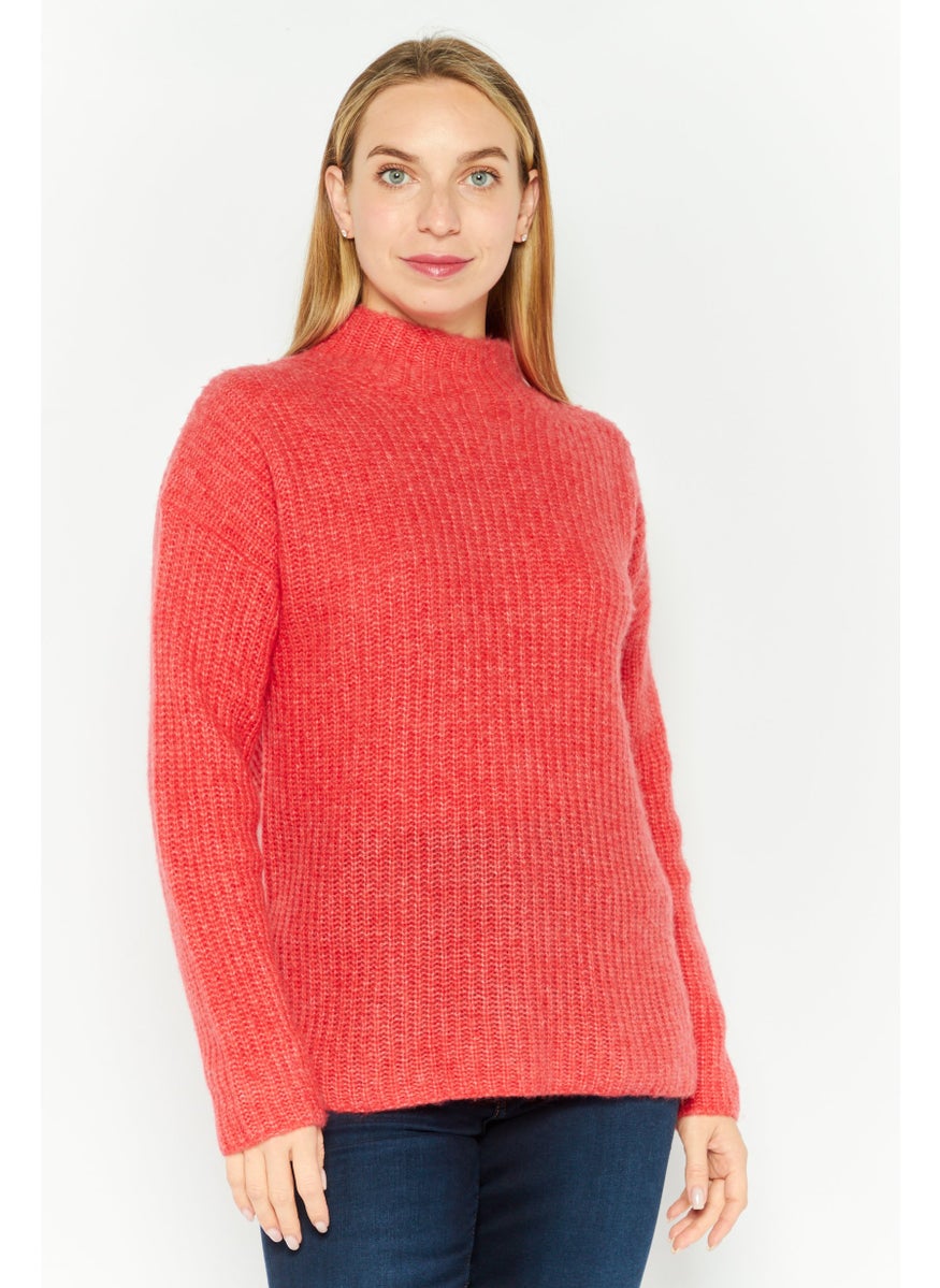 HUGO BOSS Women Mock Neck Long Sleeves Knitted Sweater, Red  - Image 1