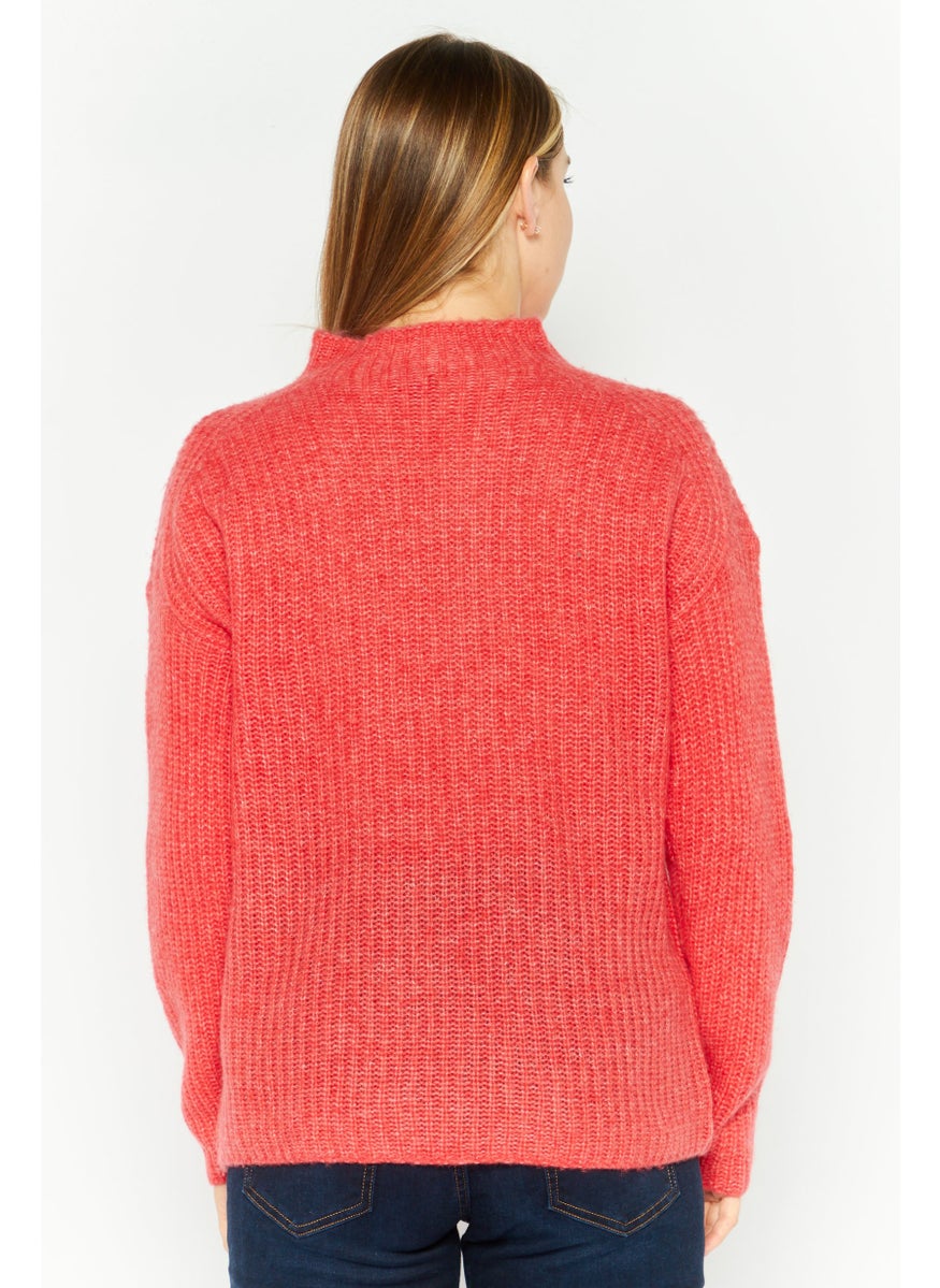 HUGO BOSS Women Mock Neck Long Sleeves Knitted Sweater, Red  - Image 3