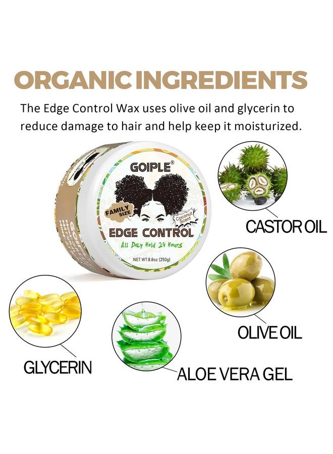 جويبل 8.8 أونصة شمع التحكم في الحواف للنساء، تثبيت قوي غير دهني للتحكم في الحواف، أكثر سلاسة، تصفيف الشعر باستخدام شمع الحواف للتحكم في الحواف للشعر الأسود بدون تقشر، جل تثبيت قوي قائم على الماء بجوز الهند