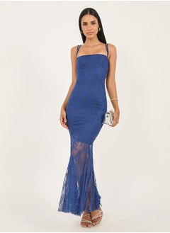 Diva Lace Square Neck Strappy Mermaid Maxi Dress by Styli  - Image 1