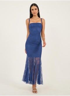 Diva Lace Square Neck Strappy Mermaid Maxi Dress by Styli  - Image 2