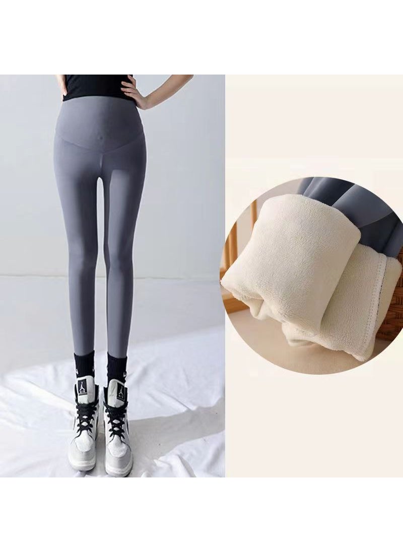 Generic Plus Size Maternity Velvet Leggings Winter Yoga Pants Grey fleece-lined  - Image 1