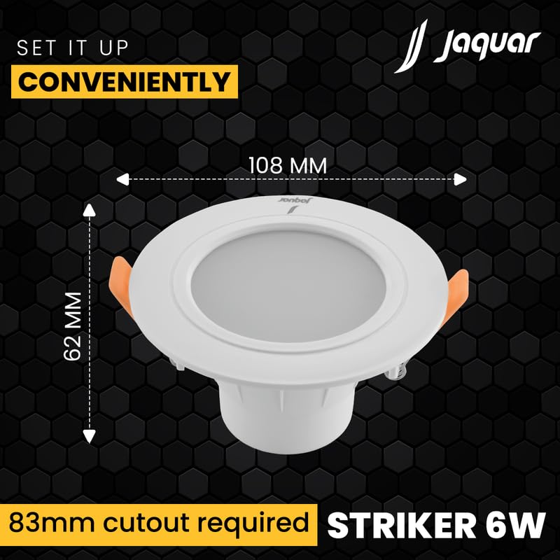 Jaquar 6W Striker Round Downlight | Junction Box LED Downlight | Mood Light for False Ceiling | 83 Cut Out | Neutral White 108 x 62(DXH) MM(Pack 4) - Image 4